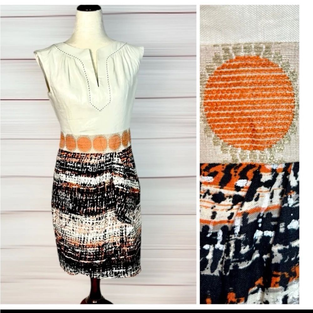 NWOT Original Milly of New York Linen Dress Sleeveless Ivory Brown Orange size 6